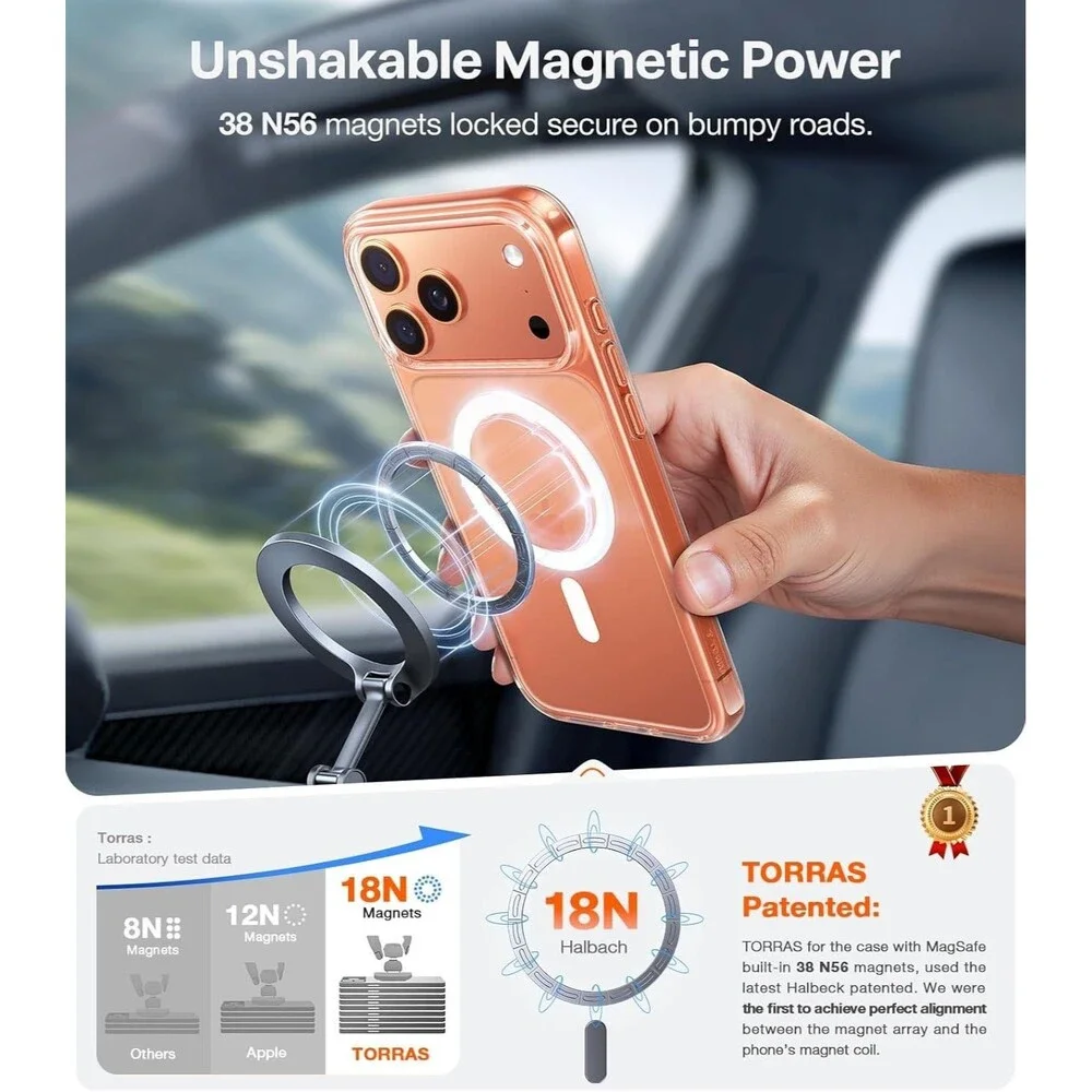TORRAS Stronger Magnetic For IPhone 17 Pro Case Clear, [Covered Camera Control]
